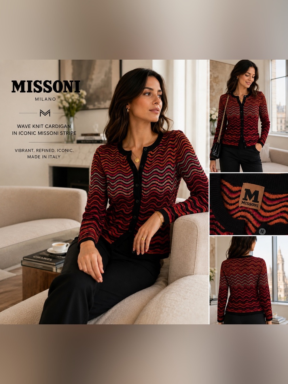 🇮🇹IYKYK:)-Missoni Women’s Red & Black Wave Knit Cardigan |Designer | Size IT 42